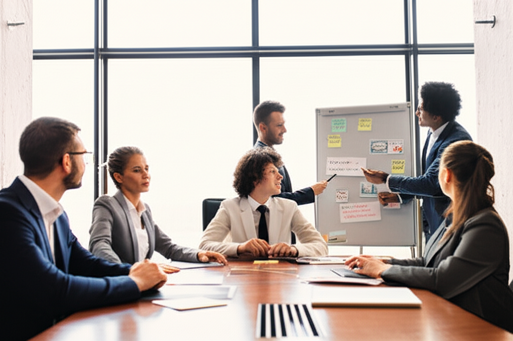 Enterprises: External stakeholders engaged in a workshop or roundtable dialogue with clear, undistorted faces